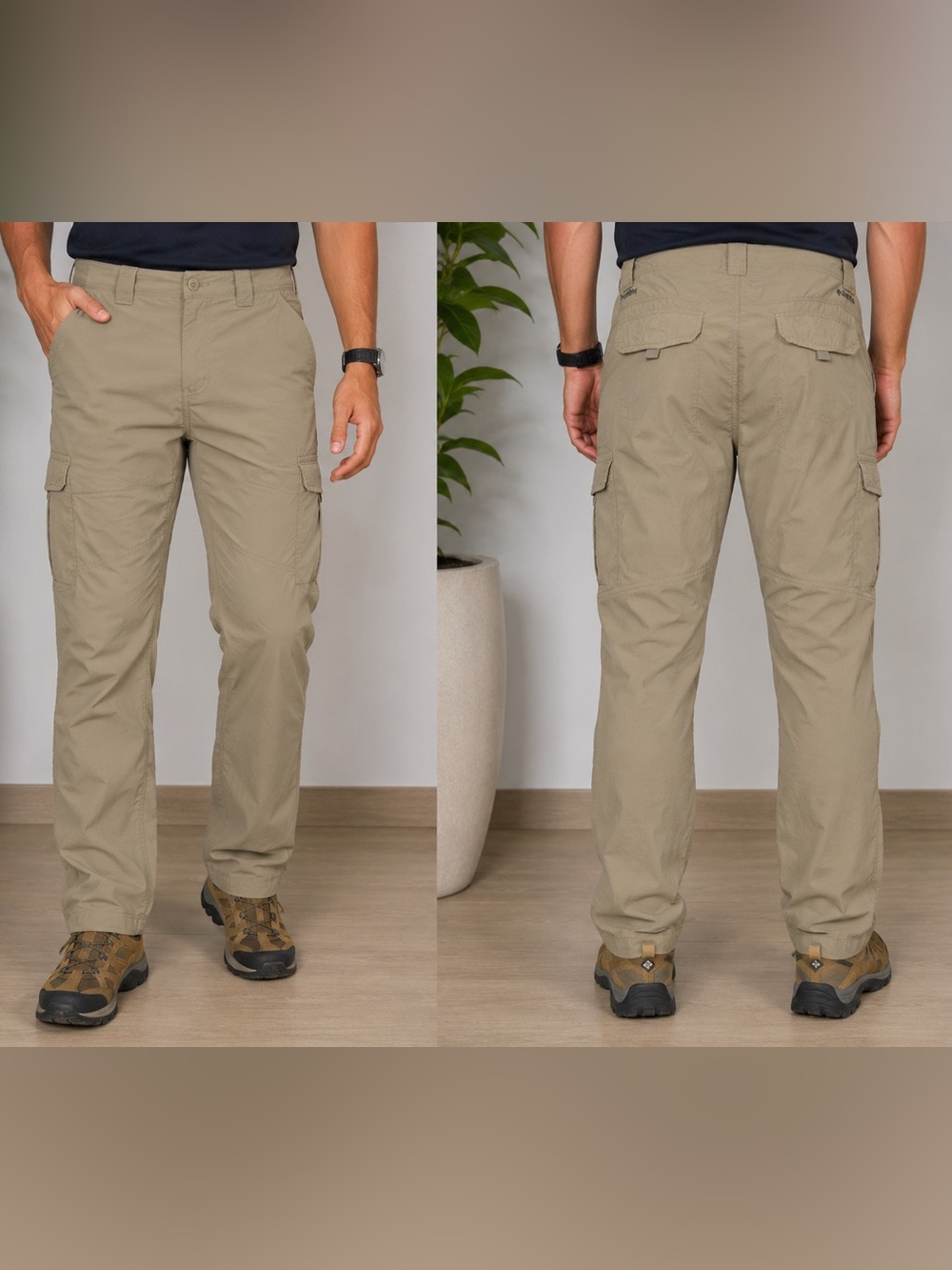 Columbia Omni-Shade Men’s 36 Khaki Nylon Cargo Hiking Pants Outdoor